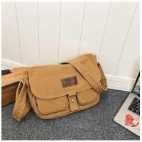 ราคา Casual Canvas Messenger Bag Retro Simple Stylish กระเป๋าสะพายข้างความจุขนาดใหญ่สําหรับเยาวชนปิดซิปนุ่ม (22261787925)