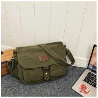 ราคา Casual Canvas Messenger Bag Retro Simple Stylish กระเป๋าสะพายข้างความจุขนาดใหญ่สําหรับเยาวชนปิดซิปนุ่ม (22261787926)