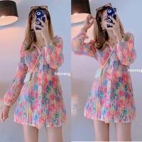 ราคา มินิเดรสอัดพลีทลายดอกผ้าชีฟอง (22561868566)