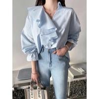 ราคา ZARA เสื้อคอวี แต่งปกระบายไล่เลเยอร์ ปลายแขนจั๊มนิดๆ สวยดูแพง (20202638249)