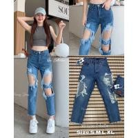 ราคา กางเกงยีนส์ทรงบอยขาดเข่าโบ๋ ปลายขาตัด ผ้าไม่ยืด แต่งขาดแบบฟาดมากแม่ (21444452138)