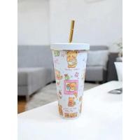 ราคา แก้วเก็บอุณหภูมิน้องหมีเนย ขอบสีทอง ขนาด 750 ml สแตนเลส 304 งานคุณภาพดี สกรีนสวยเนียน พร้อมหลอดสแตนเลส แปรงล้าง ความสูงแก้วน้ำ 21 cm (22435670100)