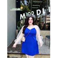 ราคา เดรสออกงาน แขนมุ้งจุด ไซส์ใหญ่ อก48 56 สำหรับสาวอวบอ้วน (21743752943)