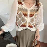 ราคา DD SHOPพร้อมส่ง CX0026 เสื้อถักไหมพรมแขนยาว ดีเทลแขนชีฟองซีทรูบางๆ C (20568369469)