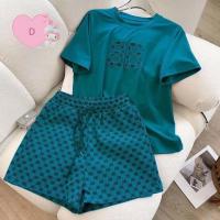 ราคา Summer new Korean style casual suit for women embroidered short sleeve shorts two piece suit (22504262044)