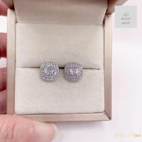 ราคา ต่างหูเพชรเม็ดเดี่ยวล้อมเพชรสองชั้นทรงเหลี่ยมสีทองขาว สวยหรูผูดี (21494104252)