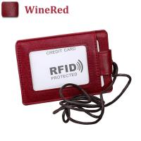 ราคา แฟชั่นหนังแท้คอเชือกเส้นเล็กป้าย ID IC ผู้ถือบัตร RFID ป้องกันบัตรเครดิตกระเป๋าชื่อกรณีแท็ก (10784090247)