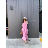 ราคา ชุดเดรสสายเดี่ยวแต่งระบายขนมชั้น (11449411563)