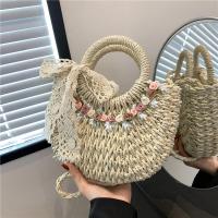 ราคา กระเป๋าสานผ้าไหมดอกไม้แบบหิ้วกระเป๋าสานฟางกระเป๋าผู้หญิงแบบถักครึ่งวงกลมแมทช์ลุคง่ายกระเป๋าหวายสำหรับผู้หญิงกระเป๋าชายหาดสำหรับถ่ายรูปในวันหยุดริมทะเล (22040902711)