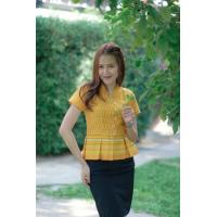 ราคา เสื้อทำงาน ผ้าไทย พิมลายตะขอ สีเหลือง (17239839133)