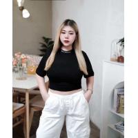 ราคา เสื้อครอปสาวอวบ ปัก BALENCIAGA คอสูง ผ้าสเปนเด็กซ์เนื้อนิ่ม พลางหุ่นสวย Plussize (22420351450)