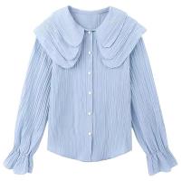 ราคา เสื้อคอบัว เสื้อเชิ้ตแฟชั่น ผ้าชีฟองแขนยาวสีฟ้า (20893337284)