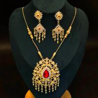 ราคา March jewelry ชุดไทยสร้อยชุดต่างหู สร้อยคอ เพชรโบราณคลิปต่างหู (22530524784)