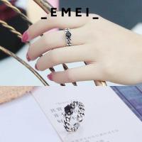 ราคา EMEI แหวนเงิน 925 ดีไซน์โซ่ประดับพลอยสีดำ เรียบเท่ (22659065946)