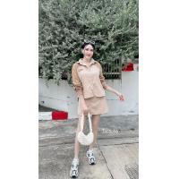 ราคา set 2 ชิ้น ผ้าลูกฝูกเสื้อเชิ้ตตู้กระโปรงเอวสูงสท้อคหลังยืดเยอะฟรีไชส์สาวๆ (21164522925)