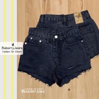 ราคา พร้อมส่ง BabarryJeans กางเกงยีนส์ขาสั้น เอวสูง กรีดขาด ผญ สีดำฟอก (22162357788)