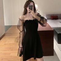 ราคา พร้อมส่งเดรสสั้นแขนยาวสีดำเหนือเข่าเซ็กซี่เปิดไหล่ (22574580732)
