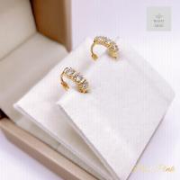 ราคา ต่างหูห่วงเพชรสามเม็ดคั่นทอง ต่างหูเพชรแถวแบบห่วง (21404492506)