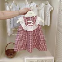 ราคา NINAKIDS ชุดเดรสเด็กผู้หญิงทารกคอลูกไม้ลายสก๊อตสีแดงลายสก๊อตชุดเด็กซัมเมอร์2 8ปีสไตล์เกาหลี (22576460089)