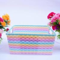 ราคา ตระกร้าสาน เส้นพลาสติกสาน ตะกร้าสานพลาสติก ตระกร้าจ่ายตลาด ตะกร้าใส่ผ้า ตระกร้าใส่ของ ตระกร้า ตะกร้าสาน หูเจาะ (18101196900)