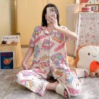 ราคา ส่งเร็วพิเศษ Alinda shop มาใหม่ ชุดนอน เสื้อแขนสั้น กางเกงขายาว คอตตอนผสมการ์ตูน ขนาดใหญ่ ผ้านิ่มมาก กระดุมหน้าคอปก อก42 ฟรีไซส์ DC (22448948884)