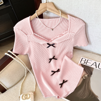 ราคา KaeKai พร้อมส่ง เสื้อ ผ้าเรย่อน แขนสั้น แต่งโบว์เก๋ๆ งานผ้าร่อง สไตล์เกาหลีกาใจ เสื้อยืด ลำลอง แฟชั่นฤดูร้อน (22422247074)