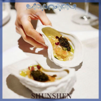 ราคา SHUNSHEN ถาดจานขนมหวานจานอาหารจานเซรามิกหอยนางรมรูปทรงแปลก (19983014594)