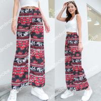 ราคา พร้อมส่งร้านในไทย กางเกงช้างขายาว ผ้าบางเบา กางเกงช้างขาปล่อย เอวยางยืด (21334135103)