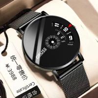 ราคา Original stainless steelleather luxury fashion waterproof black watch mens luminous Korean version quartz Swiss watch (21031631301)