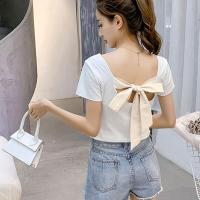 ราคา พร้อมส่ง เสื้อเเขนสั้นคอกลม เสื้อยืดเซ็กซี่ เสื้อยืดเเขนสั้นสีเรียบๆ เสื้อยืดมีสายผูกโบว์ โชว์หลังสีขาว (16914139915)