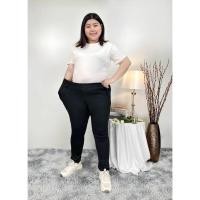 ราคา กางเกงขายาว สีดำ ไซส์ใหญ่ ผ้ายืดเกาหลี กางเกงทำงาน คนอ้วน สาวอวบ K9386 (22321717730)