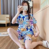 ราคา ชุดนอน คอกลมเสื้อแขนสั้น ขาสั้น ลายการ์ตูน เนื้อผ้านิ่ม ใส่สบาย ฟรีไซส์ (18442877730)