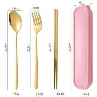 ราคา เครื่องใช้บนโต๊ะอาหารสแตนเลสแบบพกพาสไตล์เกาหลีชุดช้อนส้อมและตะเกียบสามชิ้น (21798111372)