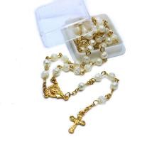 ราคา 6Mm Gold Rose สร้อยคอสำหรับการภาวนากางเขนคาทอลิกสร้อยคอกล่อง (7623099634)