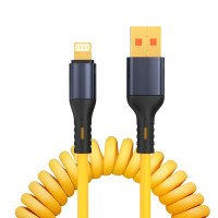 ราคา FELESS สายเคเบิลข้อมูลสปริงสีเหลือง 120W PD 27W ชาร์จเร็ว Carplay Type c Lightning Micro USB สำหรับ Android Apple XIAOMI HUAWEI VIVO (22049914818)