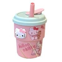 ราคา แก้วน้ำพลาสติก มีฝาปิด มีหลอด มีสติกเกอร์ตกแต่งลาย (22216194403)