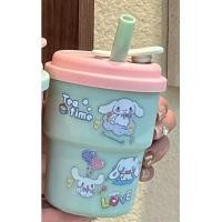 ราคา แก้วน้ำพลาสติก มีฝาปิด มีหลอด มีสติกเกอร์ตกแต่งลาย (22216194406)