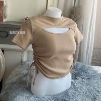 ราคา 513 เสื้อครอปคอกลม อกเว้า มีเชือกรูดเอวด้านข้าง ทรงสวย ผ้าร่อง ผ้านิ่มใส่สบาย (21609416662)