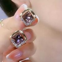 ราคา ต่างหูเพชรต่างหูหมุดคริสตัลสีม่วงต่างหูทรงเรขาคณิตแบบเข็ม (21603464837)