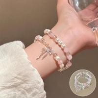 ราคา สร้อยข้อมือเชือกยางยืดประดับด้วยโบว์ลูกปัดสีชมพูสำหรับผู้หญิง2024ใหม่ (22426017113)