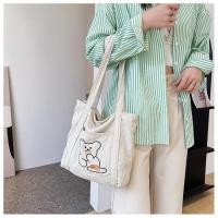 ราคา B177 กระเป๋าสะพายผ้าลูกฟูกสะพายไหล่ มาใหม่ มีซิป (22359447529)