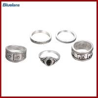 ราคา Bluelans เครื่องประดับแหวนใส่ข้อนิ้วย้อนยุคสำหรับผู้หญิงซ้อนหินกลมรูปช้างแกะสลัก5ชิ้น เซ็ต (19047994819)