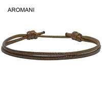 ราคา Aromani กำไลเชือกหนังแกะเคลือบขี้ผึ้งสีดำแบบเรียบสร้อยข้อมือ Lucky สายสีดำปรับได้สำหรับผู้ชายผู้หญิงเด็กผู้ชายเด็กผู้หญิง (17922606582)