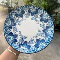 ราคา จานเซรามิค จานลายคราม ดอกไม้ จานกระเบื้องกลม 8 นิ้ว ทรงบัว ลายดอกไม้สีน้ำเงิน หรูหรา เคลือบอย่างดี ทนทาน เข้าไมโครเวฟได้ (21597745808)