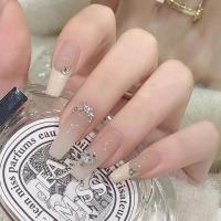 ราคา 24 ชิ้น 24 ชิ้น DIY เล็บปลอมฝรั่งเศสเล็บปลอม Rhinestone เพิร์ลเล็บปลอม (21026500335)