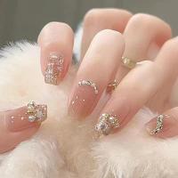 ราคา 24 ชิ้น 24 ชิ้น DIY เล็บปลอมฝรั่งเศสเล็บปลอม Rhinestone เพิร์ลเล็บปลอม (21026500330)