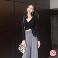 ราคา New2023 เสื้อครอปแขนยาวผูกเอว คอวี (7534203774)