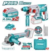 ราคา สว่านโรตารี่ไร้สาย เครื่องเจียรไร้สาย TOTAL แบตเตอรี่20V พร้อมกล่องเครื่องมือและอุปกรณ์ Combo set27 TOSLI23080315 (21741699148)