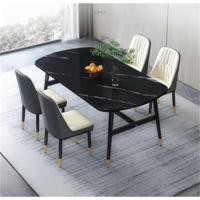 ราคา ชุดโต๊ะรับประทานอาหารหรูหราแสงแผงหินอ่อนสีดำ สีขาวที่นั่งสบาย 4 6 ที่นั่งสไตล์นอร์ดิก (22359665675)