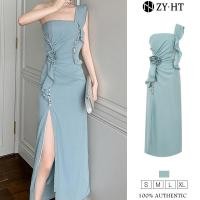 ราคา ZYHT EraVogue เดรสผู้หญิง เดรสสีฟ้า เดรสซาติน เดรสเปิดไหล่ข้างเดียว เดรสทำงาน เดรสไฮโซ เดรสวินเทจ เดรสออกงาน เดรสปาร์ตี้ ชุดราตรี 15119 (22120263621)
